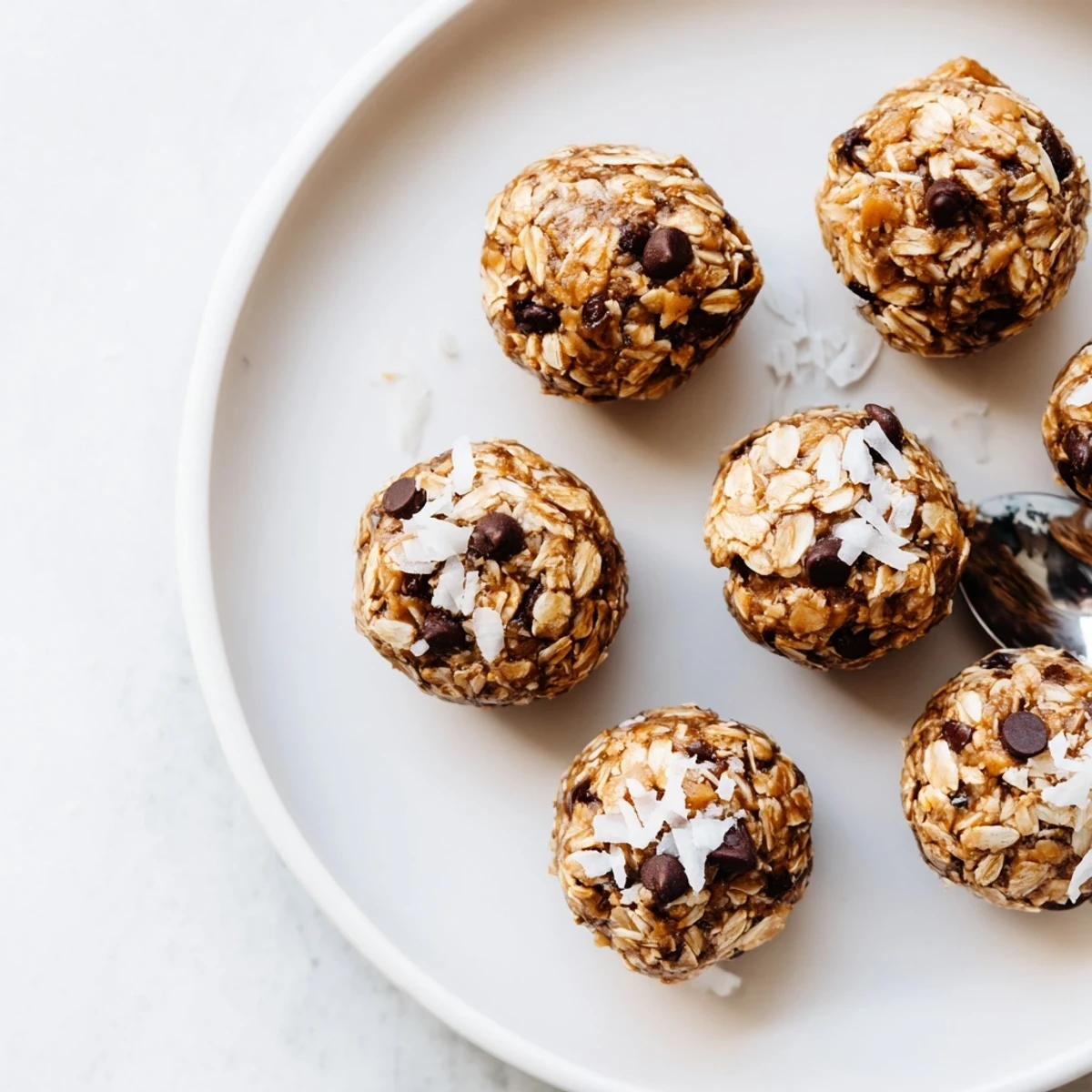 Chocolate Peanut Butter Energy Balls, a delicious no-bake treat sprinkled with mini chocolate chips.
