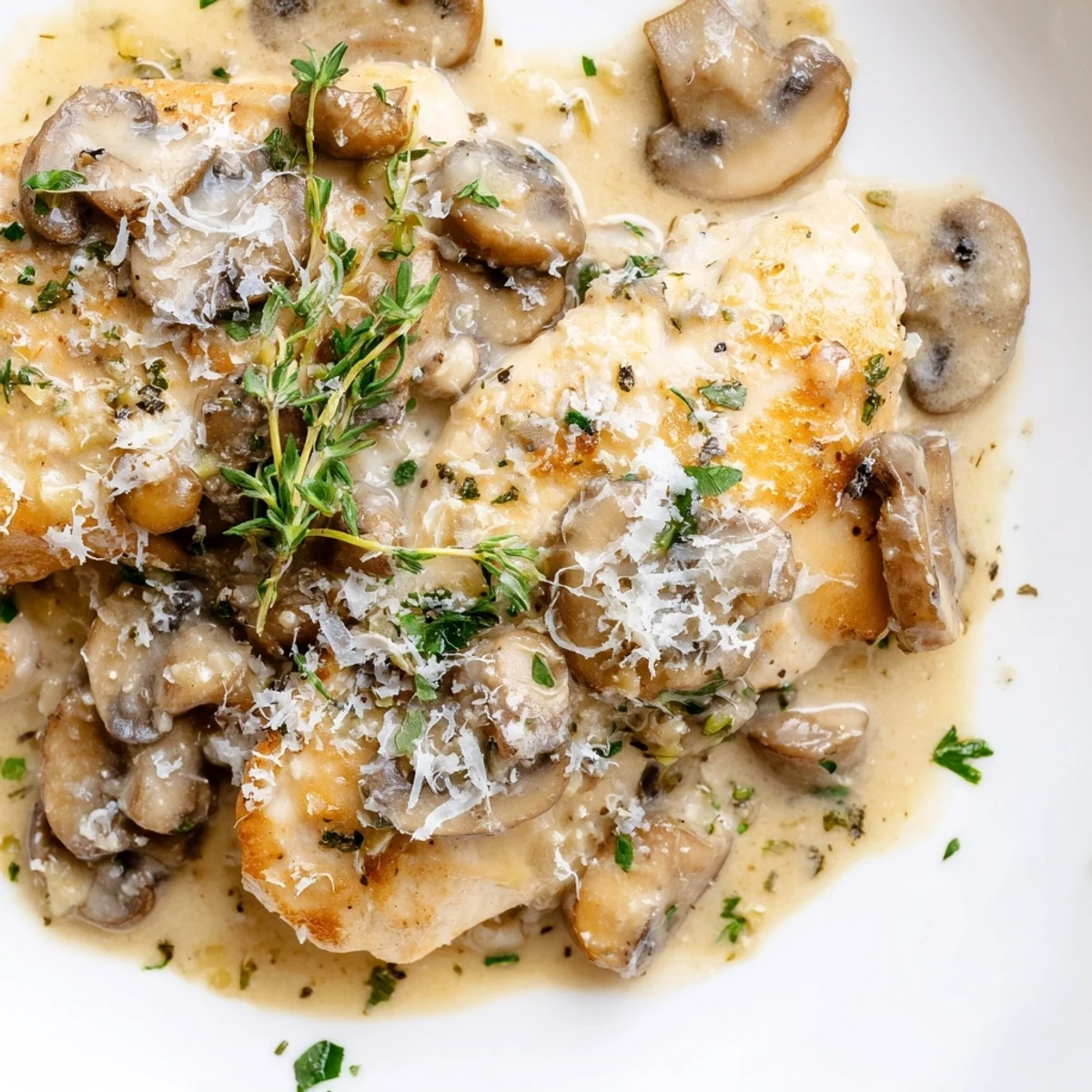 This comforting Chicken Mushroom Skillet is served hot from the pan, garnished with fresh parsley and ready for dinner.