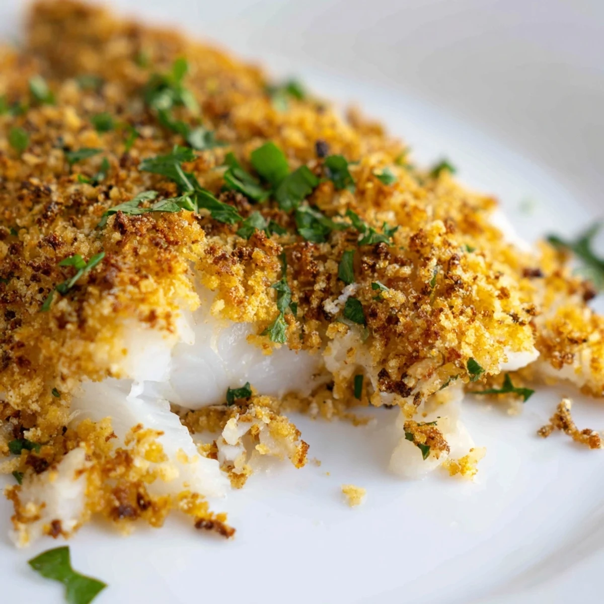 Golden, herbed Baked Haddock with Breadcrumbs fillets bake in a dish ready for a quick weeknight dinner.