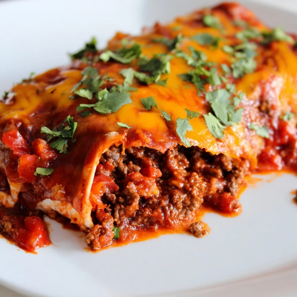 These cheesy Beef Enchiladas with Homemade Sauce are plated with sour cream for dipping.
