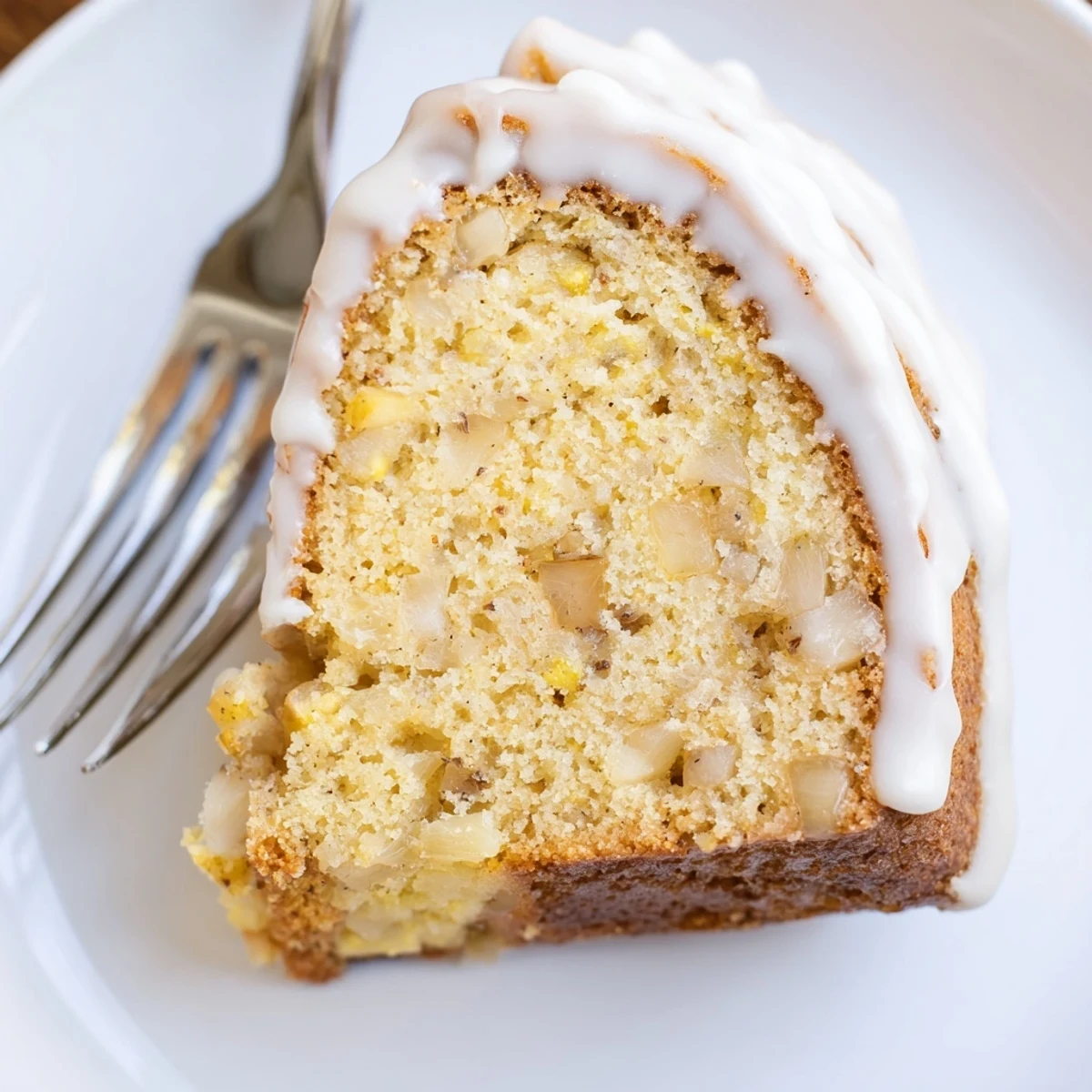 The moist crumb and visible diced apples highlight the warm cinnamon spice in this Spiced Apple Cider Bundt Cake.
