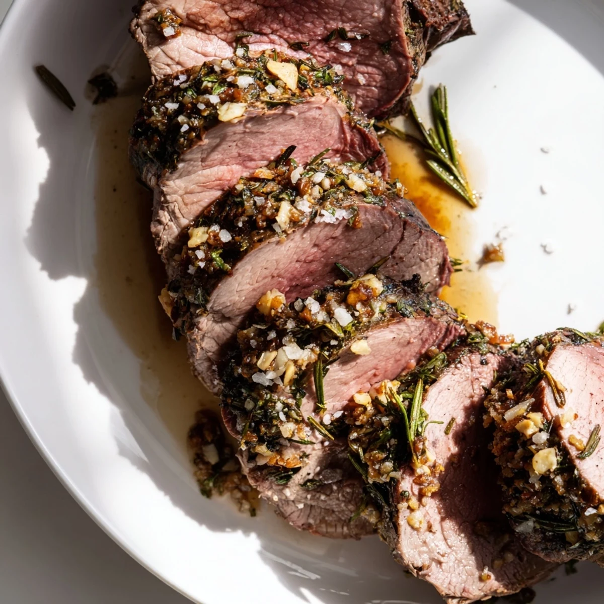 A perfectly roasted leg of lamb with golden-brown skin, infused with rosemary and anchovy, resting before carving.