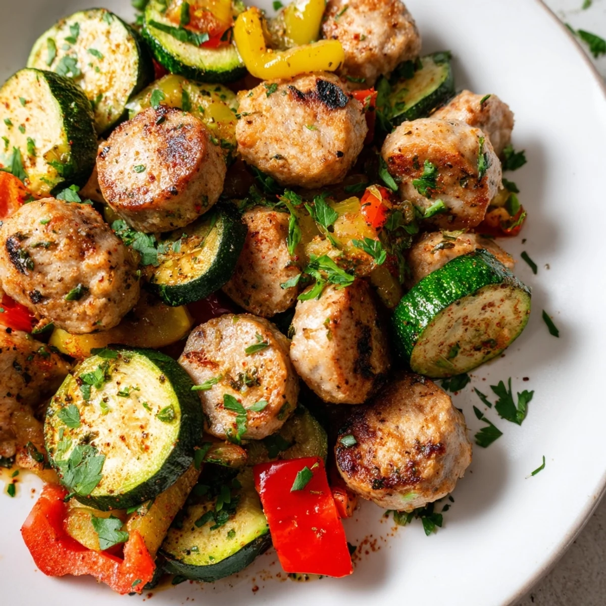 A colorful, one-pan dinner of halal sausage and veggies, roasted until caramelized, perfect for a quick and flavorful weeknight meal.