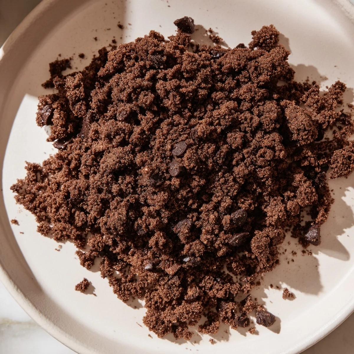Freshly baked Chocolate Cookie Crumble with chocolate chips on a baking sheet, slightly crisp edges.