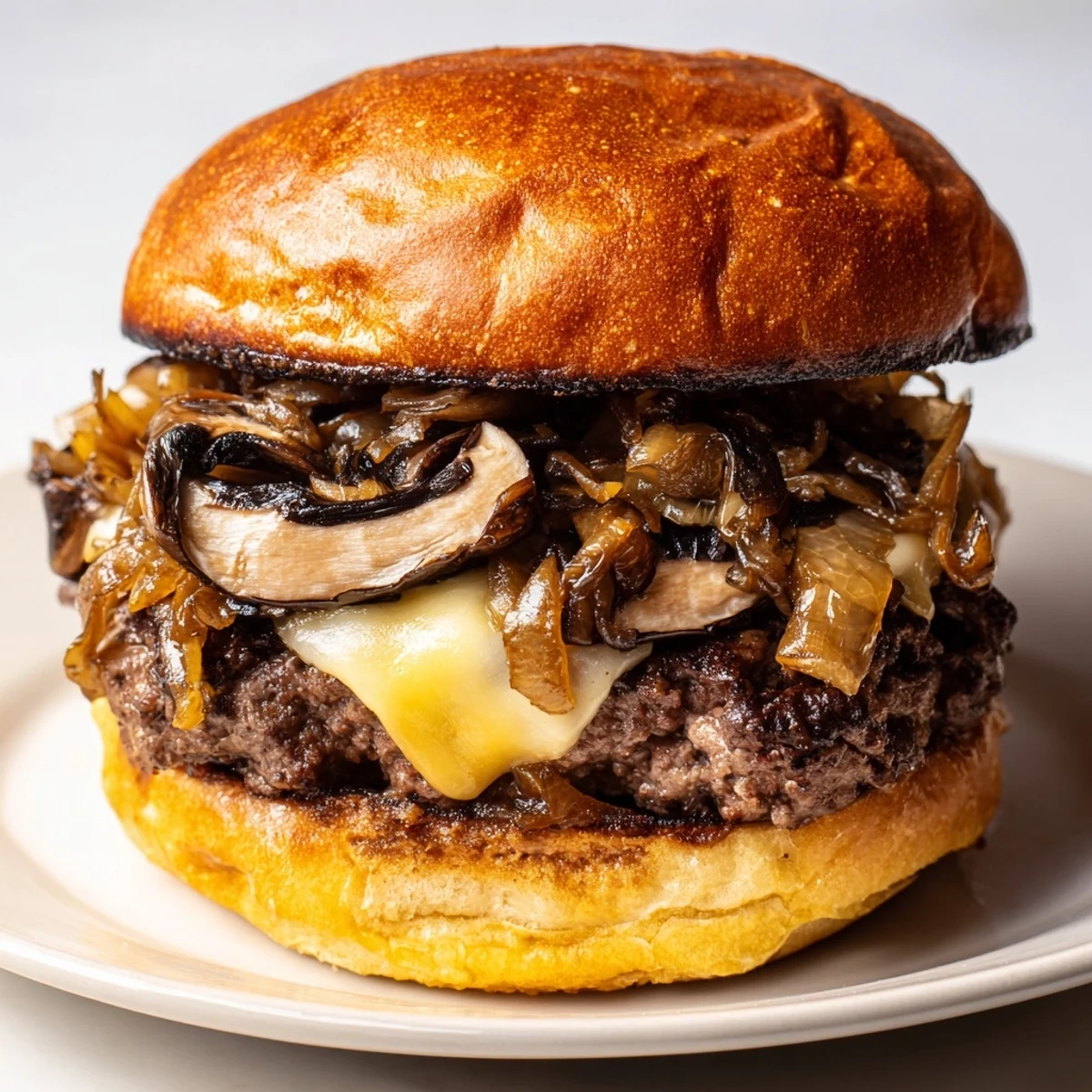 Thick beef patty topped with melted Swiss, sautéed mushrooms, and sweet onions.