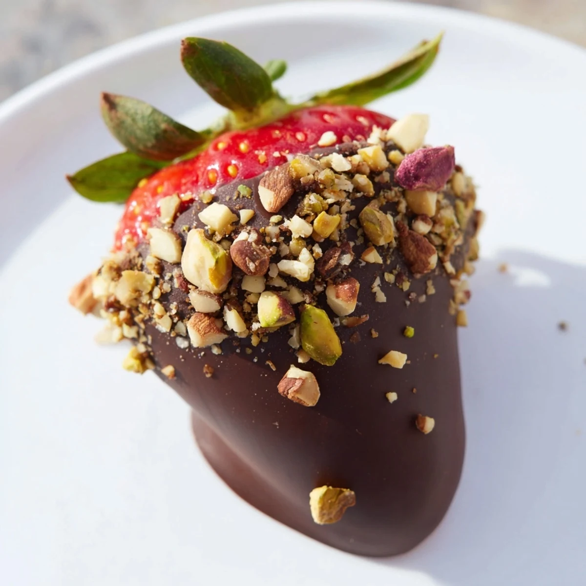 Served on a platter, Chocolate Dipped Strawberries with Chopped Nuts pair perfectly with a glass of sparkling wine.