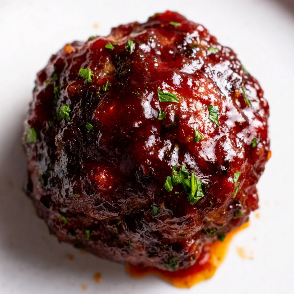 Golden-brown Tailgate BBQ Beef Meatballs glistening with sticky tangy glaze, served hot on a platter for game day snacking.