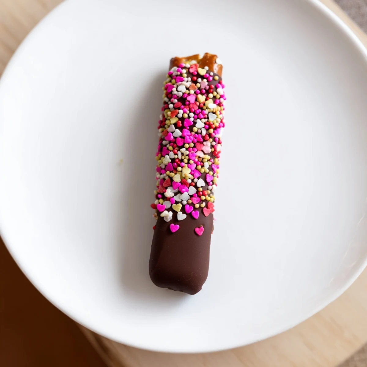Sweet, crunchy Chocolate Dipped Pretzels with Heart Sprinkles for a festive party snack.  