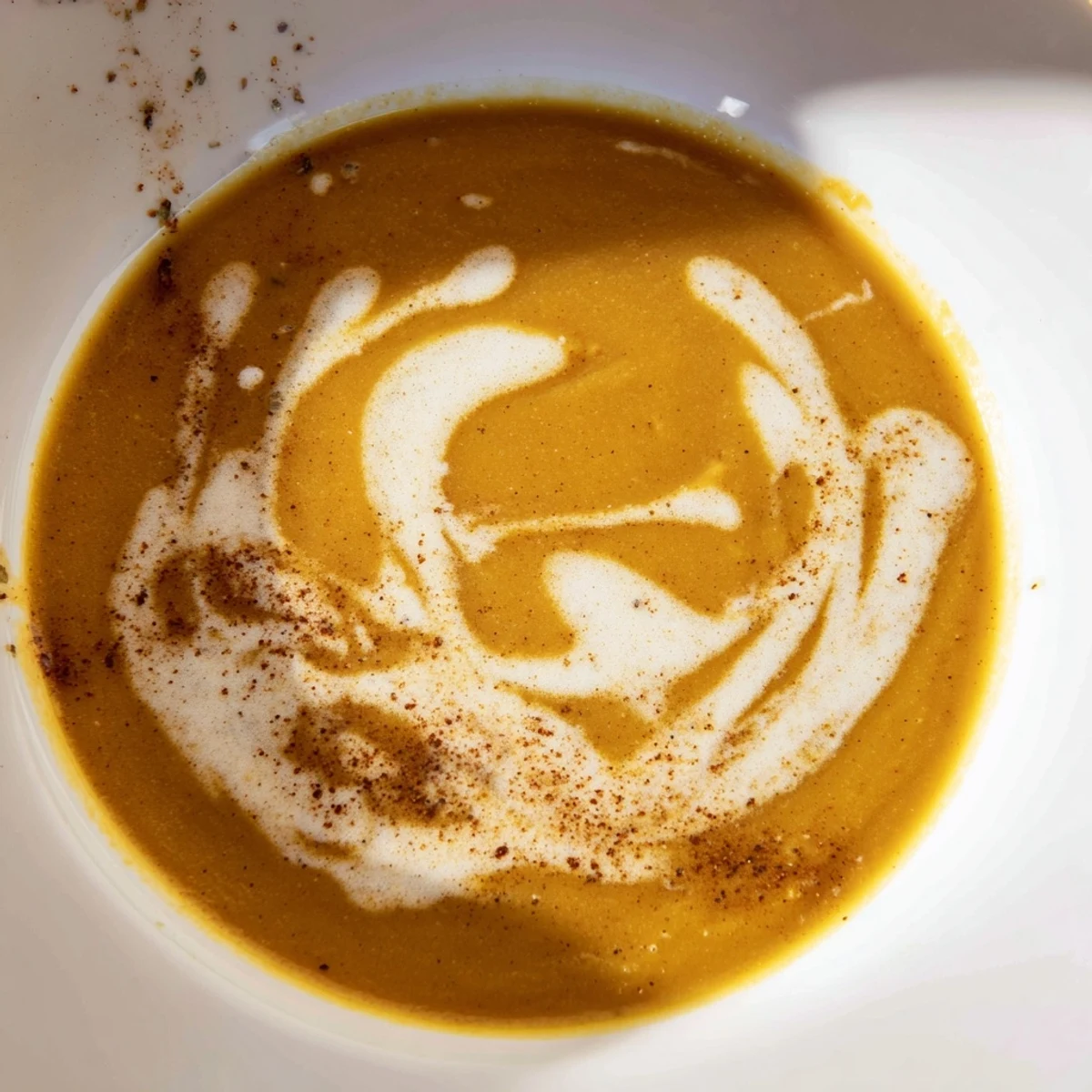 Roasted Butternut Squash and Apple Soup served warm in a rustic ceramic bowl, perfect for a cozy autumn dinner.