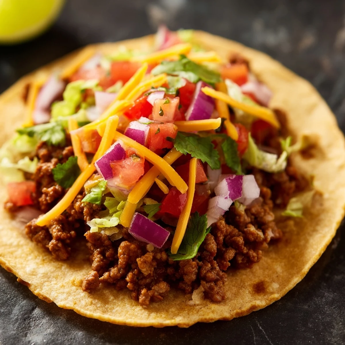 Hearty Beef Tacos with Homemade Seasoning and Salsa, featuring warm tortillas, spiced beef, and fresh toppings like diced tomatoes and cilantro.