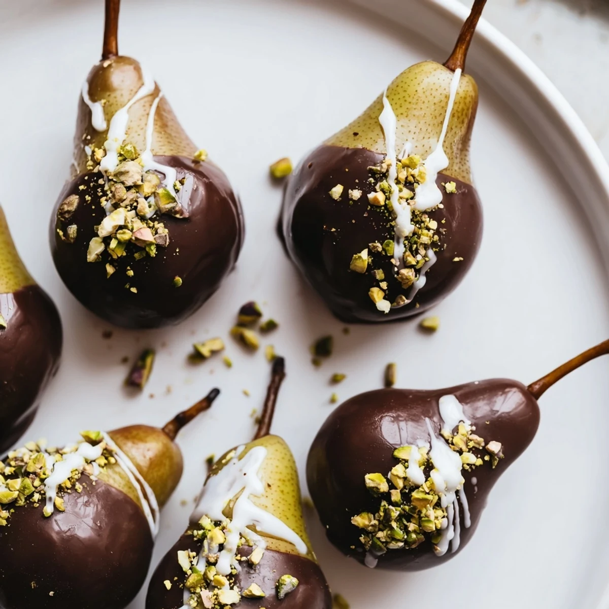 Elegant Romantic Chocolate Covered Pears served chilled, ready for a sweet date night treat.