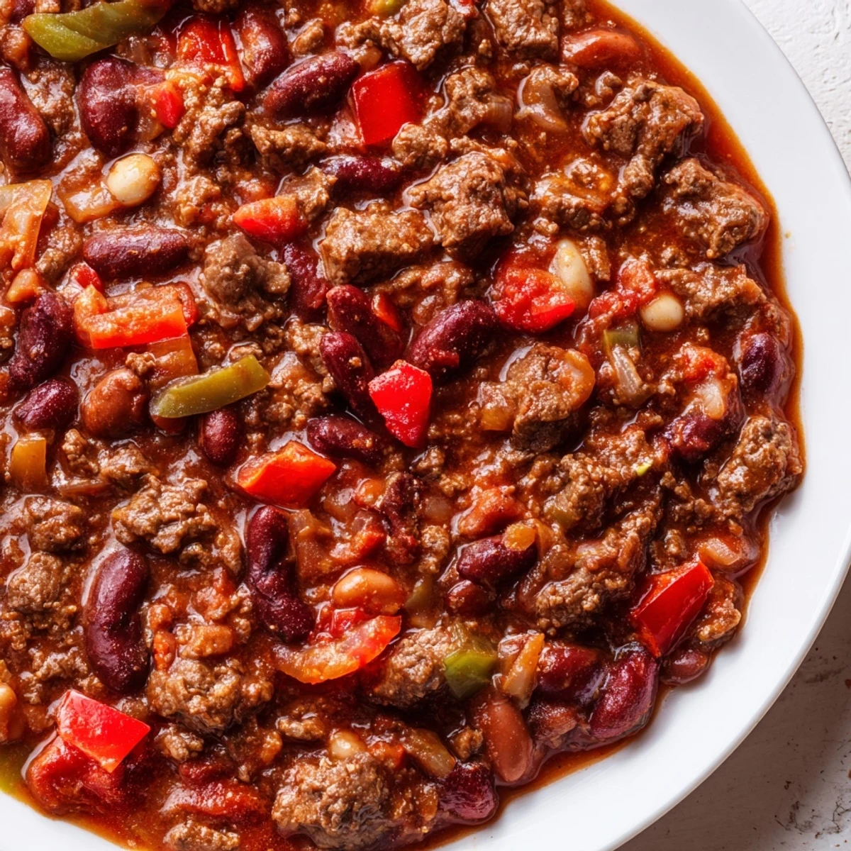 Championship Spicy Beef Chili served in rustic bowls, garnished with fresh cilantro and jalapeños, ready for a game day feast.