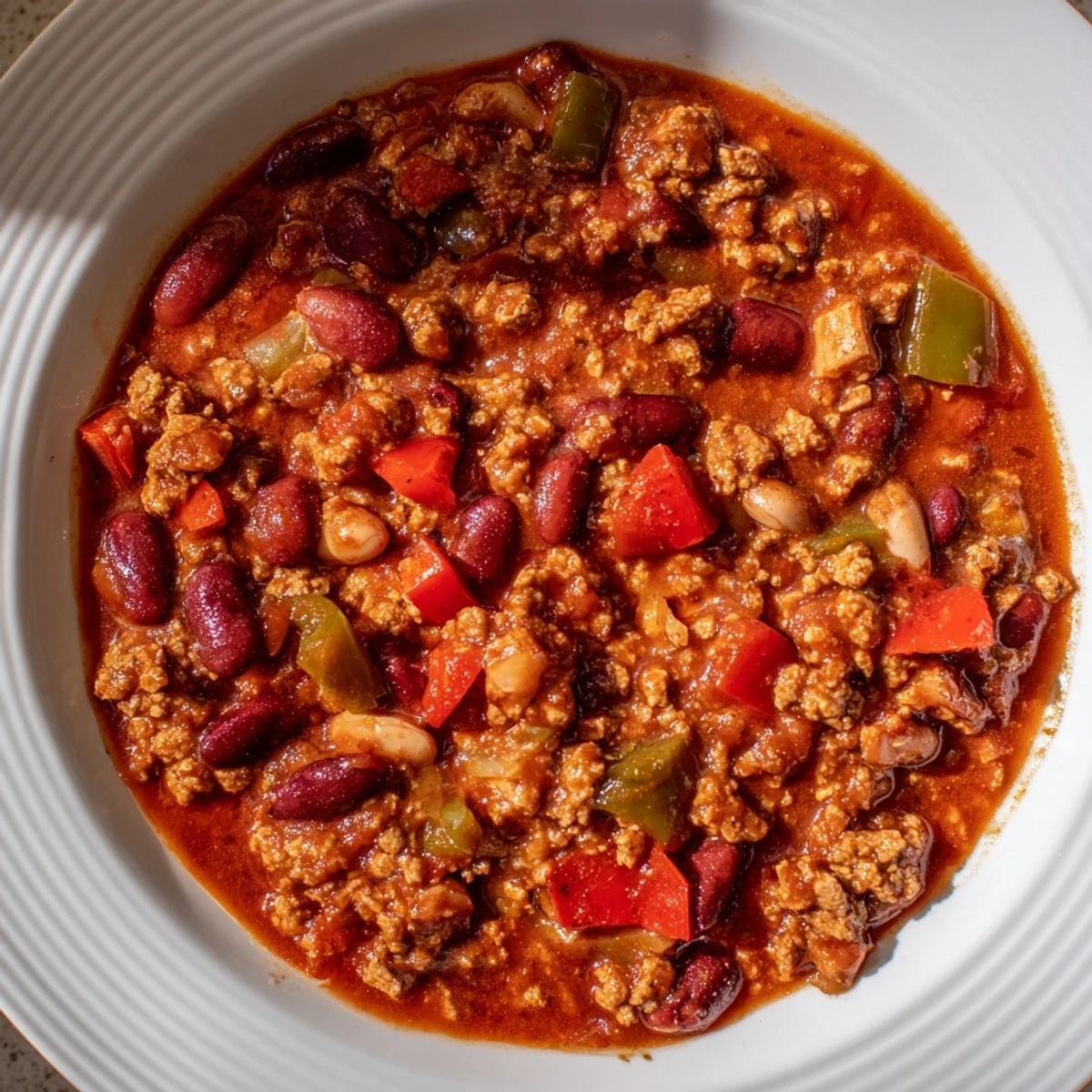 A hearty bowl of Championship Spicy Beef Chili topped with shredded cheese and green onions, served alongside warm cornbread for dipping.