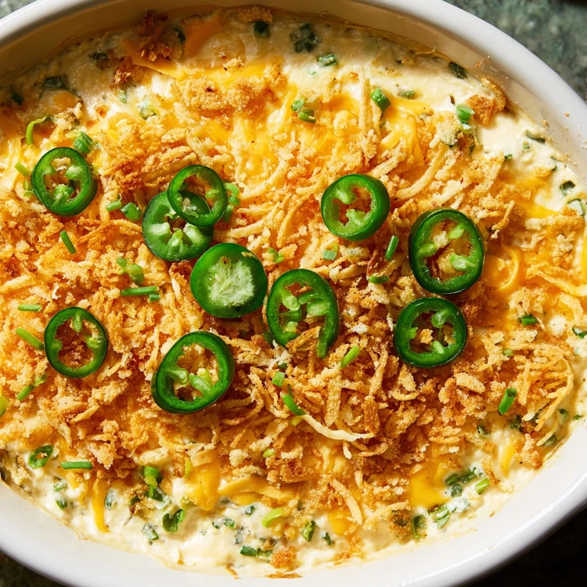 Creamy, cheesy Super Bowl Jalapeño Popper Dip served warm from the oven with sturdy tortilla chips for dipping.