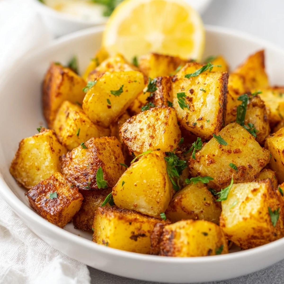 Seasoned potato wedges roasted until tender inside with a spicy crust, perfect for pairing with grilled meats or a fresh salad.