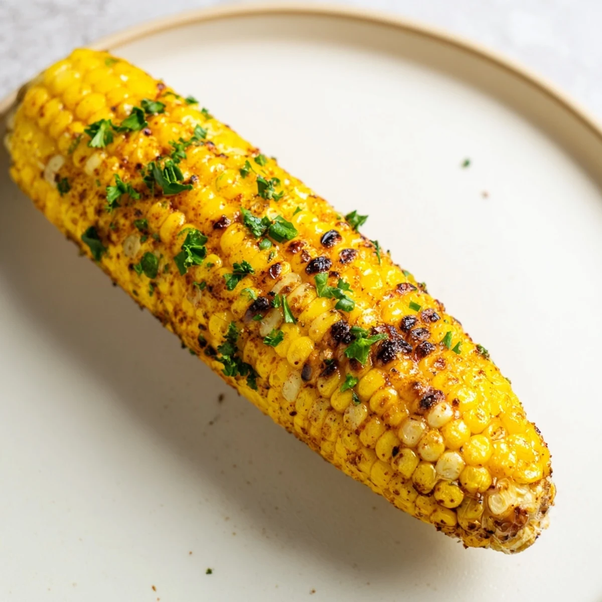 Grilled Corn on the Cob with Cajun Spices is coated in a zesty, smoky butter blend, served hot with fresh parsley and lemon wedges.