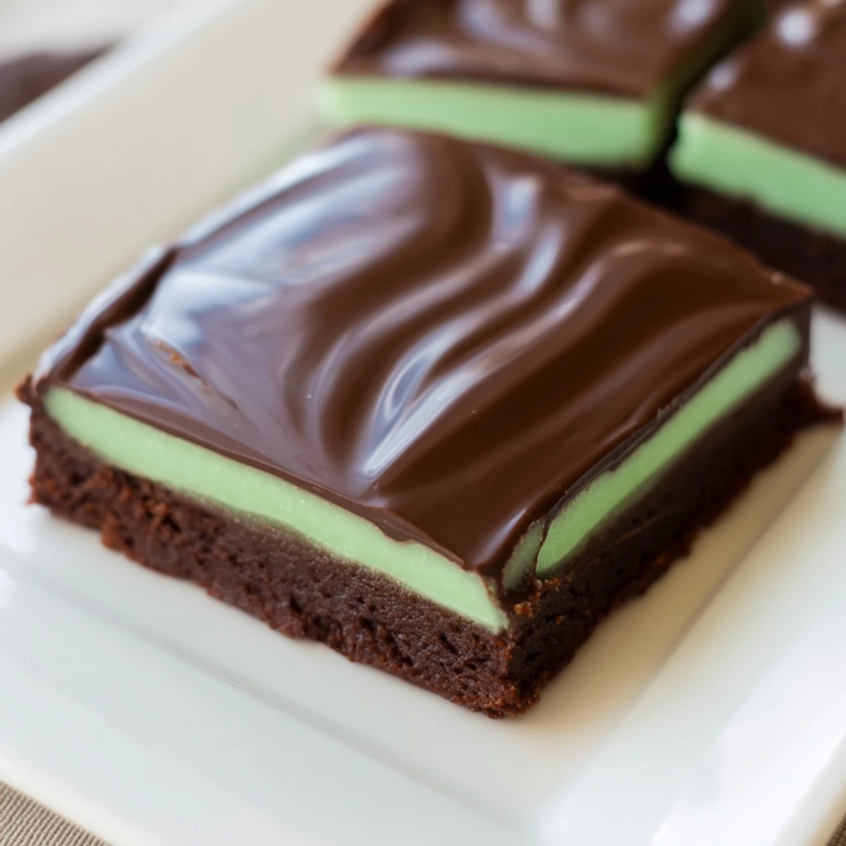 Overhead view of Green Mint Brownies squares, featuring fudgy texture and a cooling mint cream center.