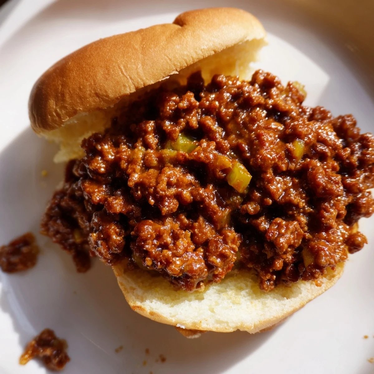 A platter of hot beef sloppy joes on buns features toasted bread and a generous scoop of savory meat filling.