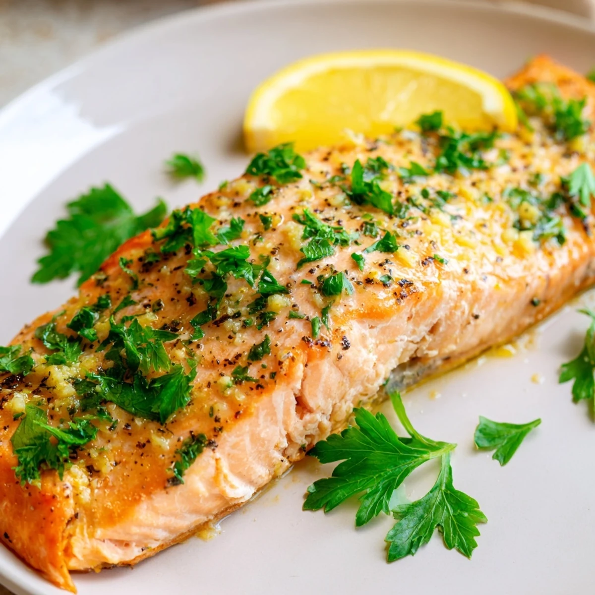 Perfectly cooked Baked Salmon with Lemon Pepper served alongside roasted asparagus for a healthy, gluten-free dinner.
