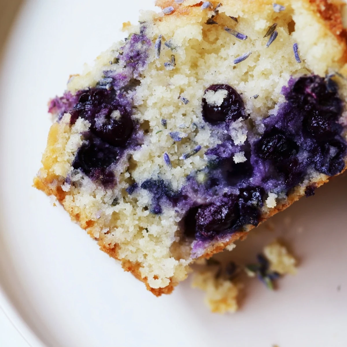 Golden-brown Lavender Blueberry Tea Cakes lined up on a cooling rack with fresh blueberries and lavender sprigs nearby.