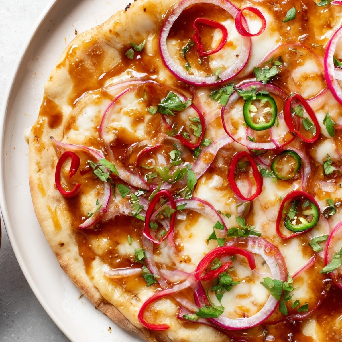 Two large, homemade flatbreads with melty cheese and a glossy honey garlic glaze, representing the perfect easy Sweet Heat Honey Garlic Flatbread Pizza.