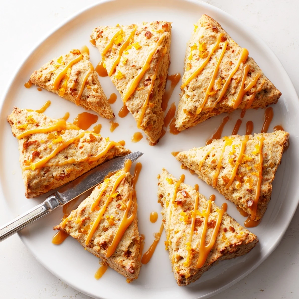 Golden-brown Candied Ginger Orange Scones showing tender crumb and sparkling candied ginger pieces inside.