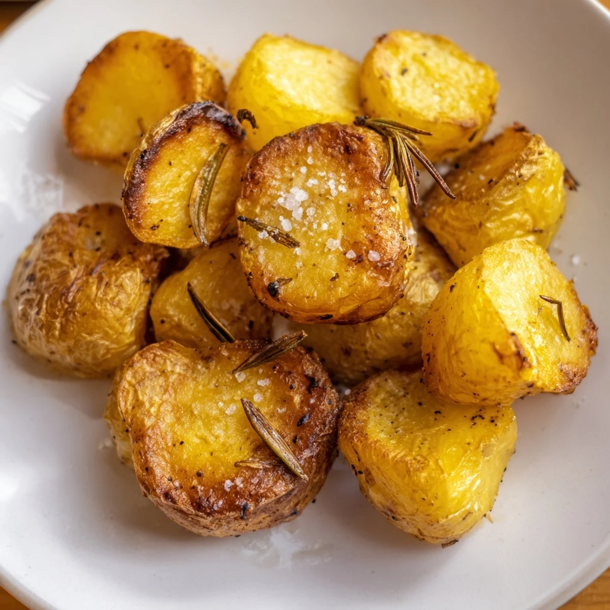 Crispy homemade roast potatoes arranged in a single layer on a roasting tray, perfectly cooked to golden brown perfection