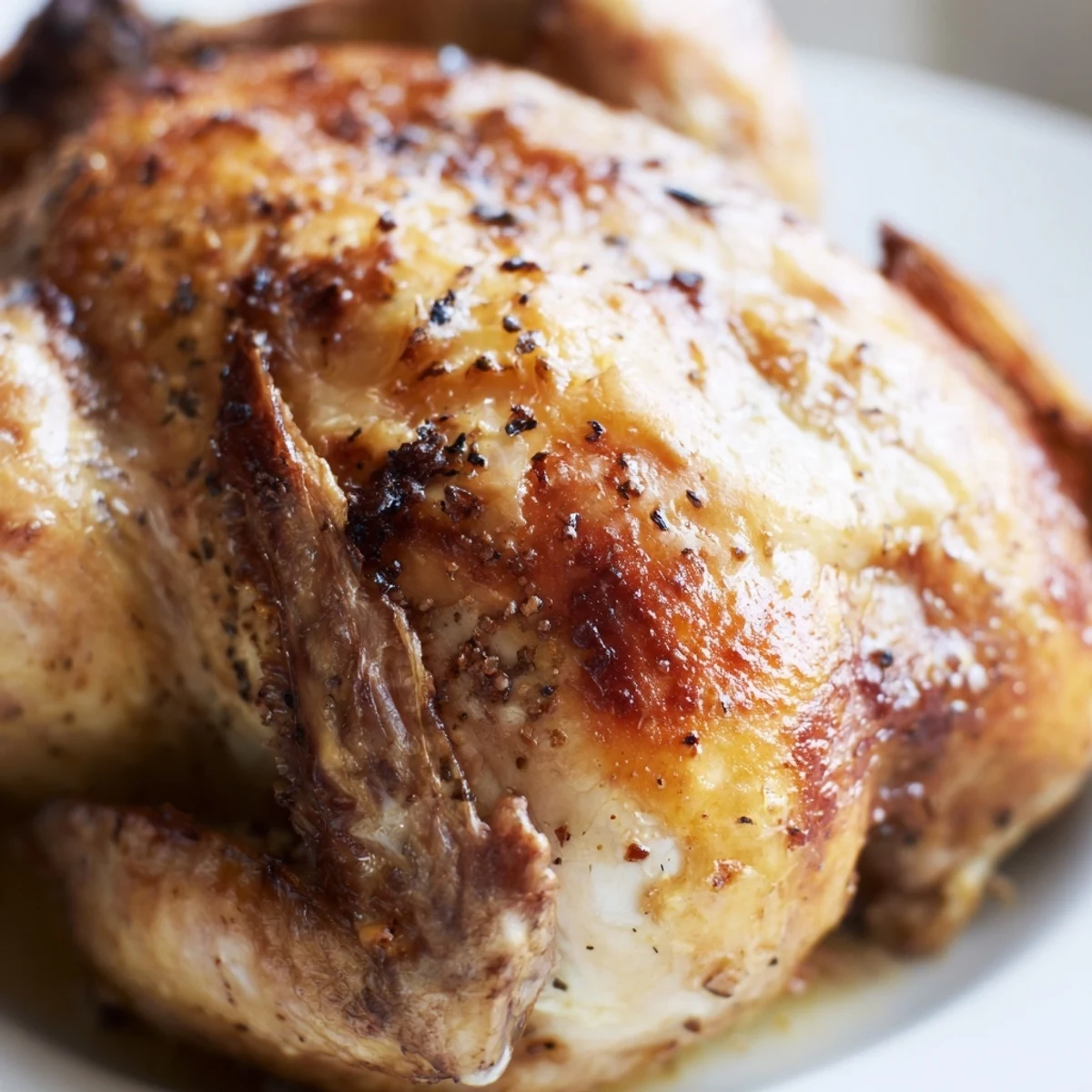 Mediterranean style roast garlic and lemon chicken carved into slices served with pan juices and fresh herbs