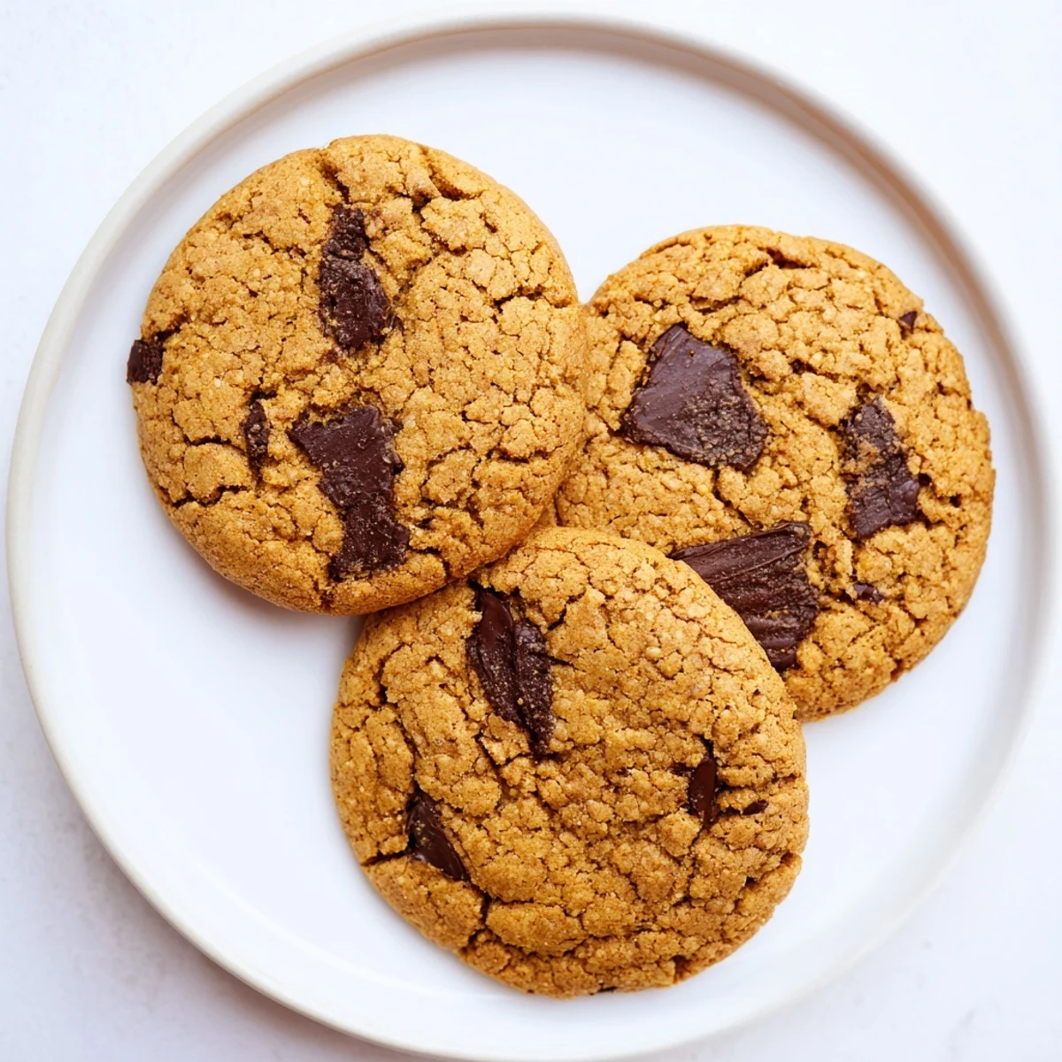 Soft pumpkin spice chocolate chip cookies with melted chocolate and warm autumn spices on a wooden board