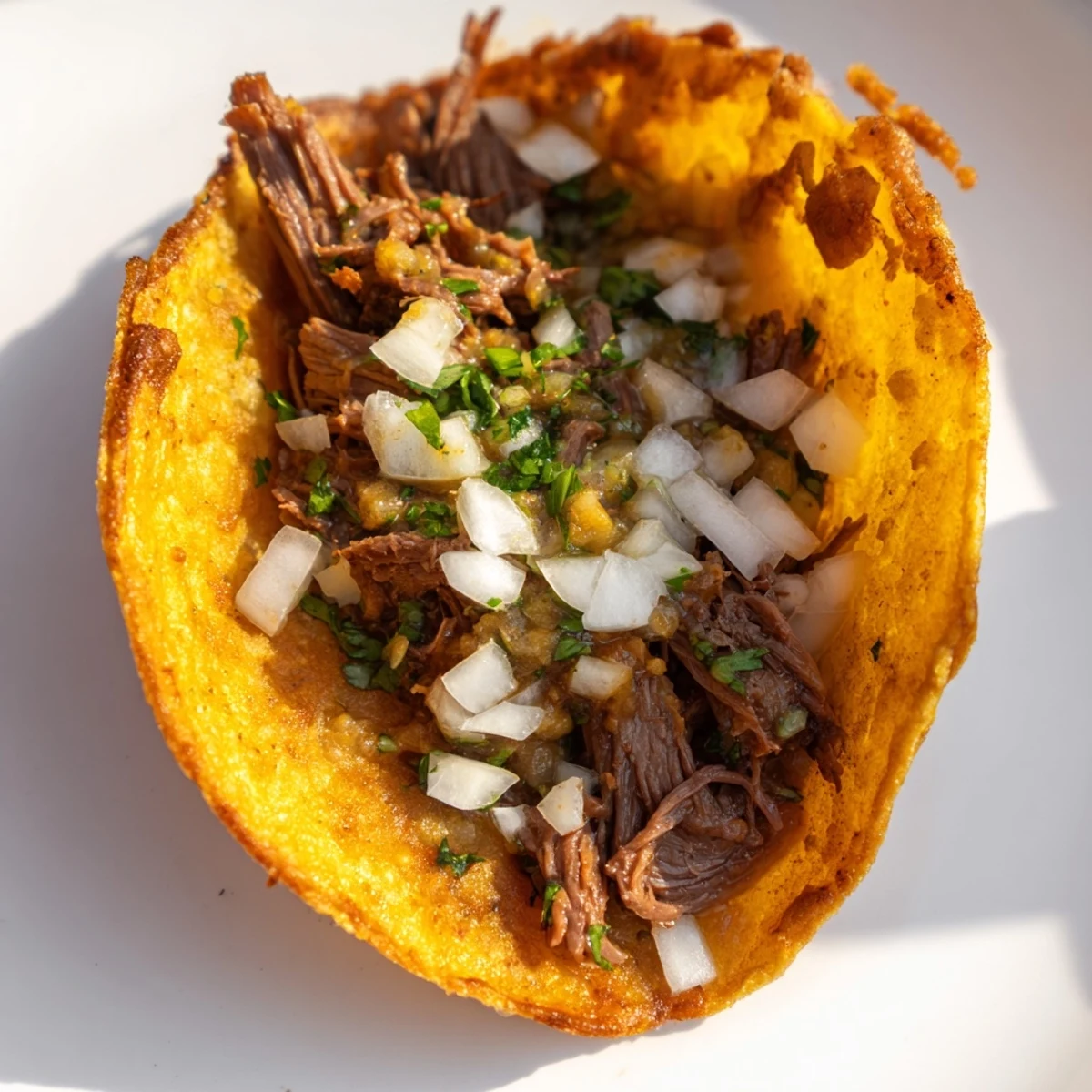 Golden pan-fried Mexican birria tacos stuffed with tender shredded beef and served alongside rich red dipping sauce