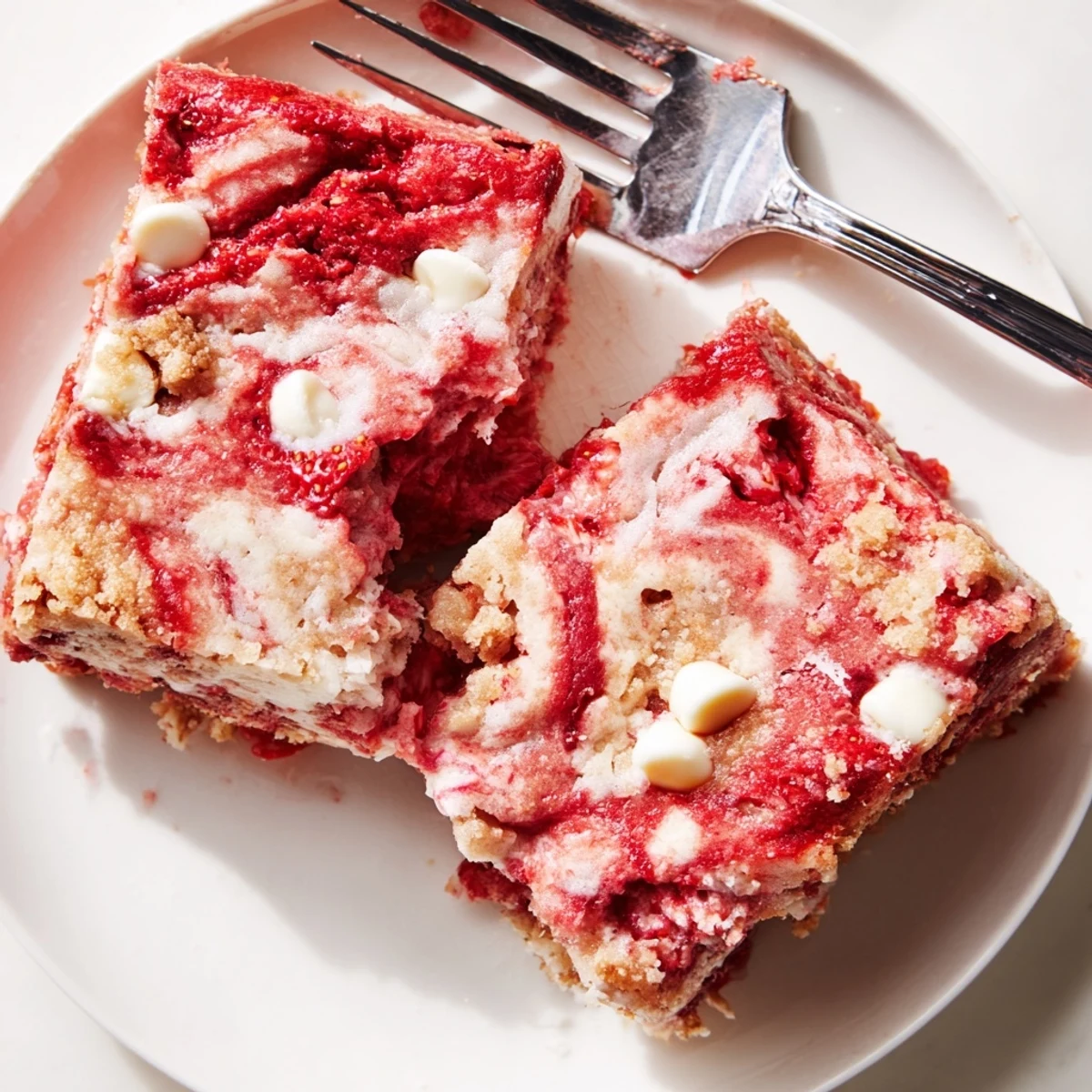 Rich strawberry earthquake cake with gooey cream cheese swirls and coconut topping