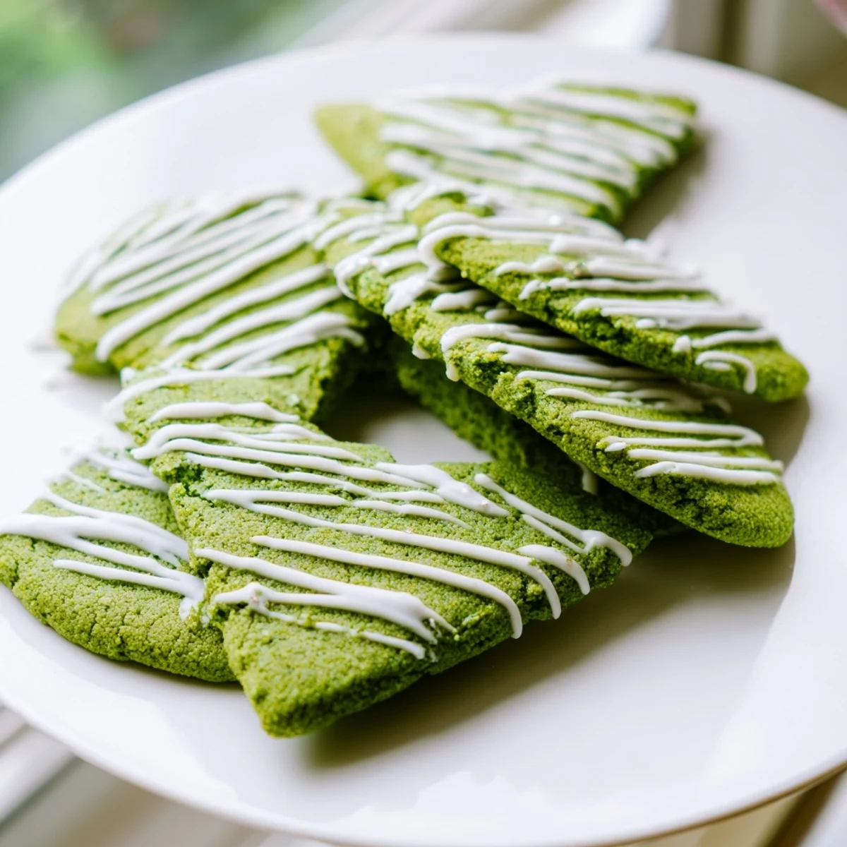 Vibrant green cookies with sweet white chocolate swirls arranged for holiday dessert serving