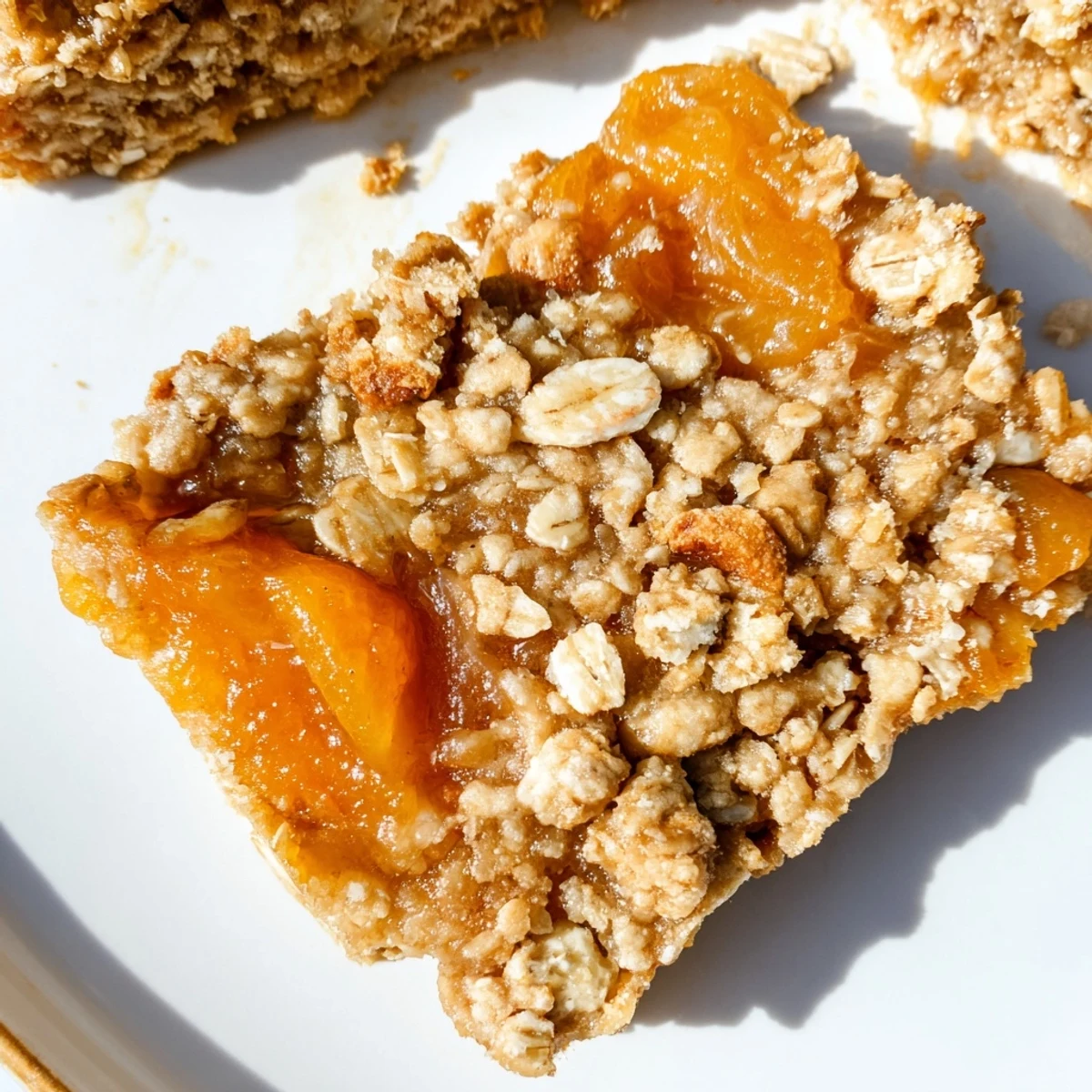 Homemade gluten-free oatmeal apricot bars sliced into squares on a wooden cutting board