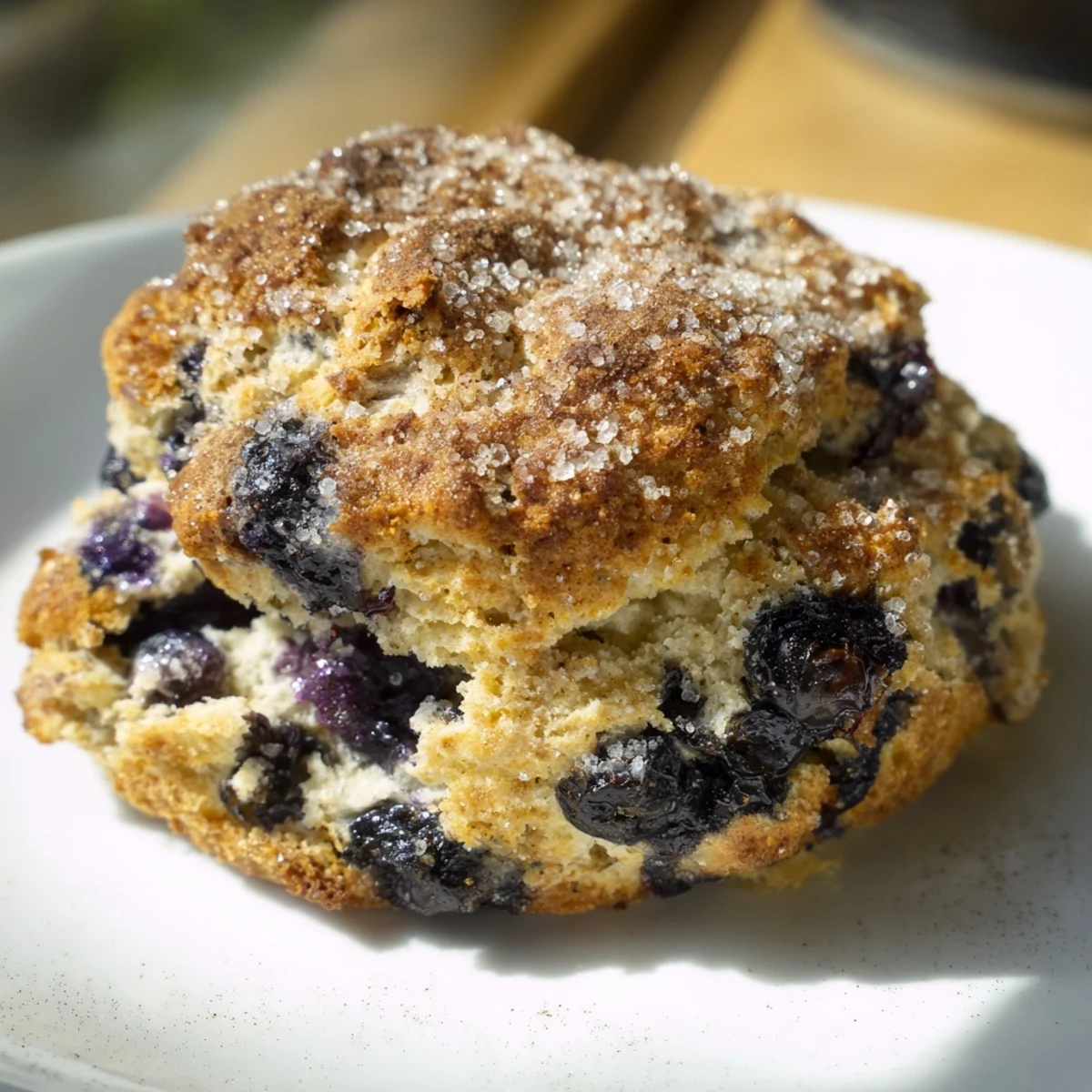 Flaky Vietnamese cinnamon blueberry scones dusted with cinnamon and bursting with juicy berries