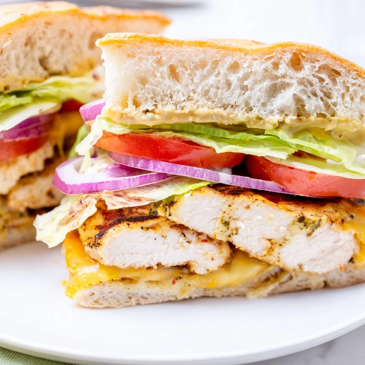Mouthwatering cheesy grilled chicken sandwich featuring melted cheese and juicy seasoned chicken breast