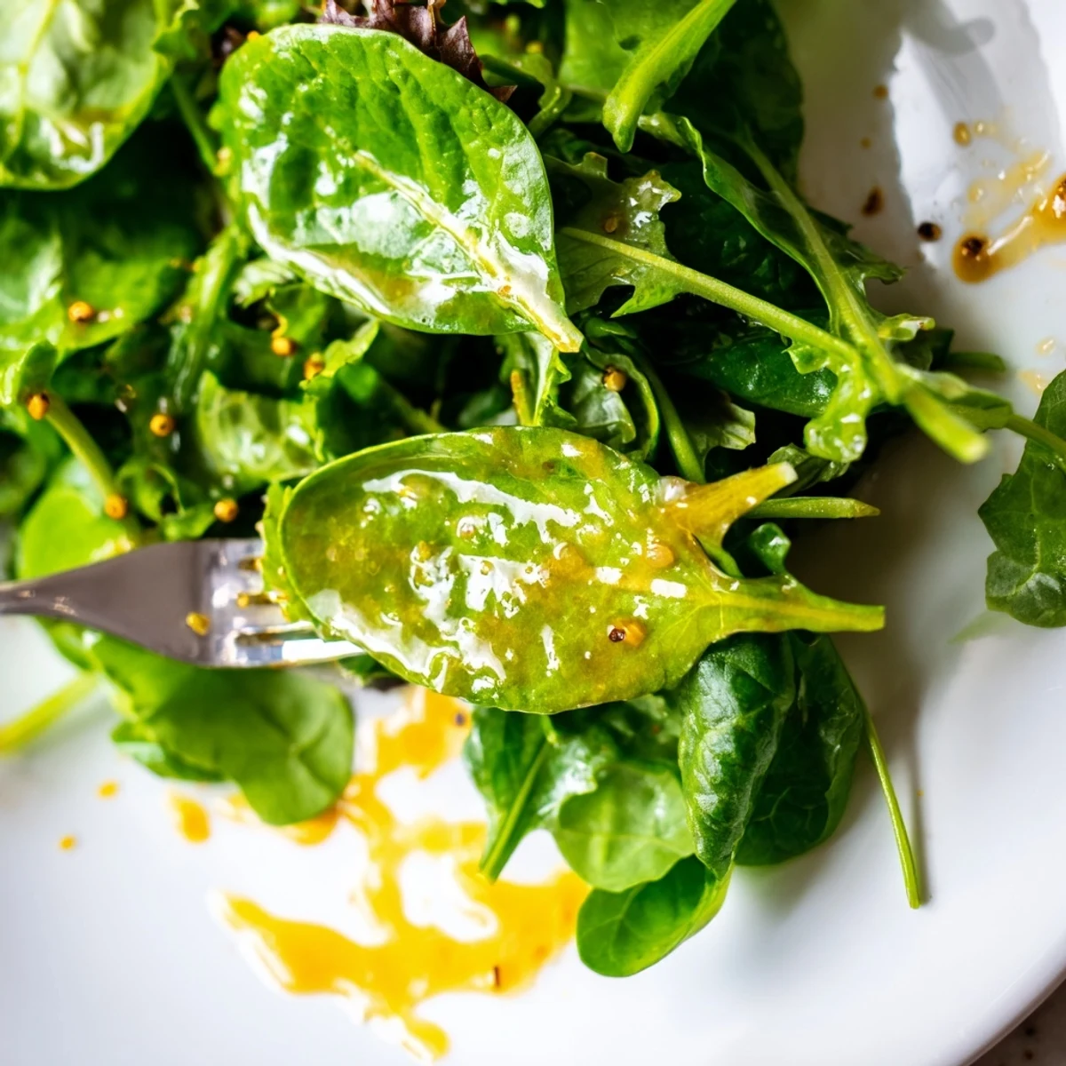 Smooth homemade honey lemon vinaigrette emulsified in a glass jar with bright citrus notes