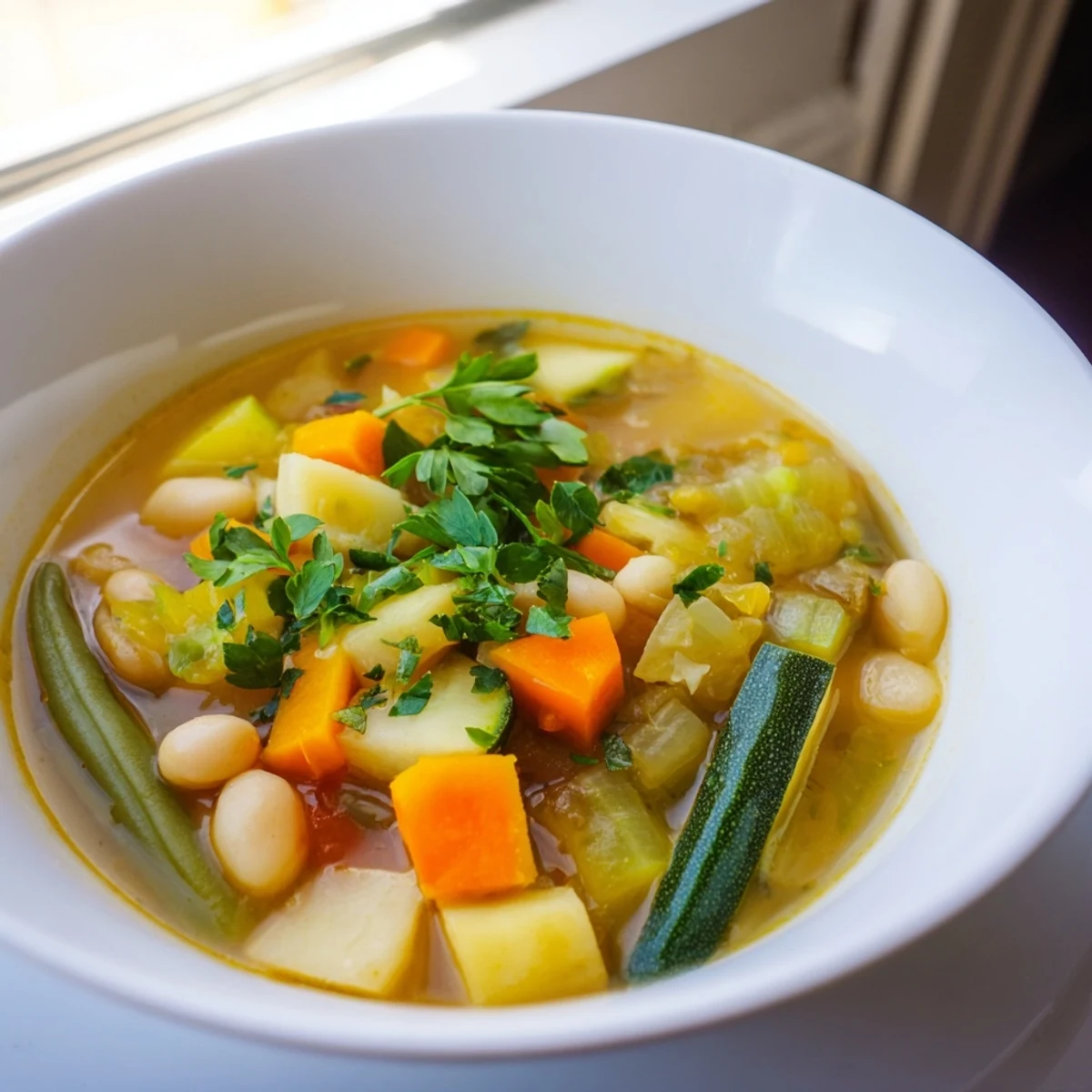 Classic stone soup with pearl barley and mixed vegetables simmered in aromatic broth