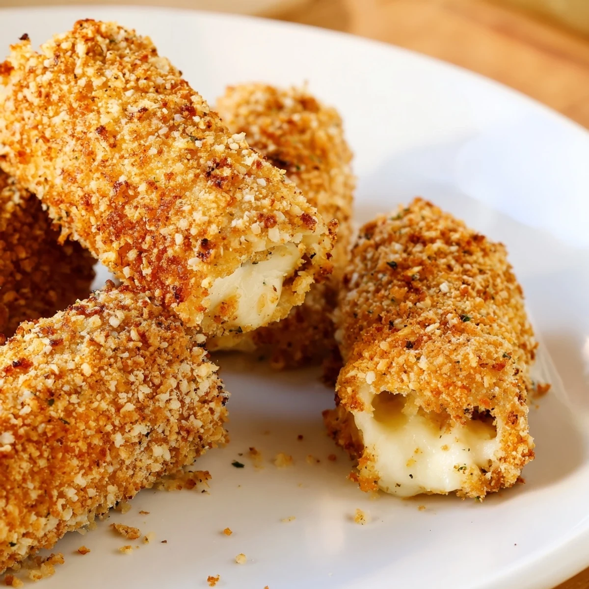 Pan-fried crispy cheesy roll ups with gooey melted mozzarella center and crunchy parmesan coating