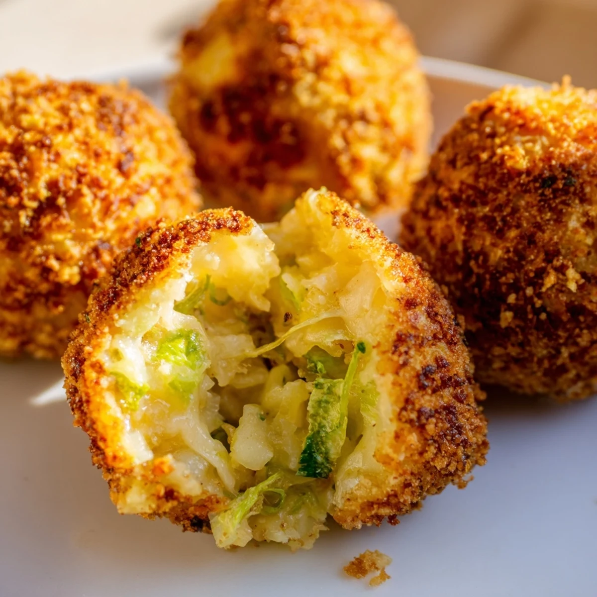Basket of fried colcannon appetizers with dipping sauce and scallion garnish for serving