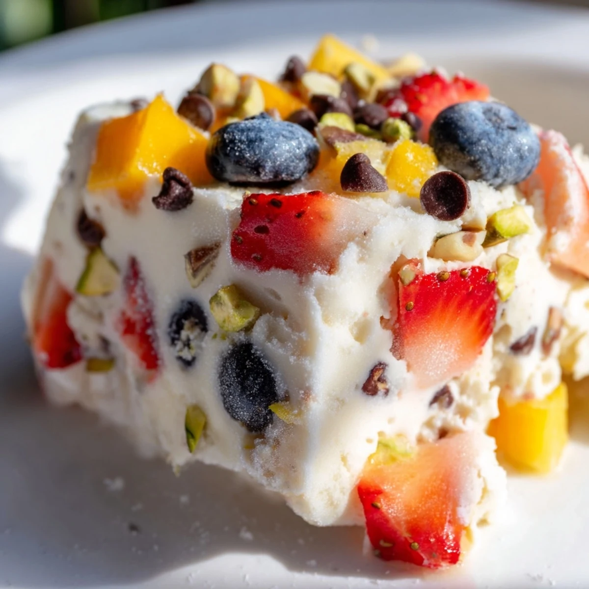 Healthy Frozen Greek yogurt bites sprinkled with chopped pistachios and mini chocolate chips, ready for freezing