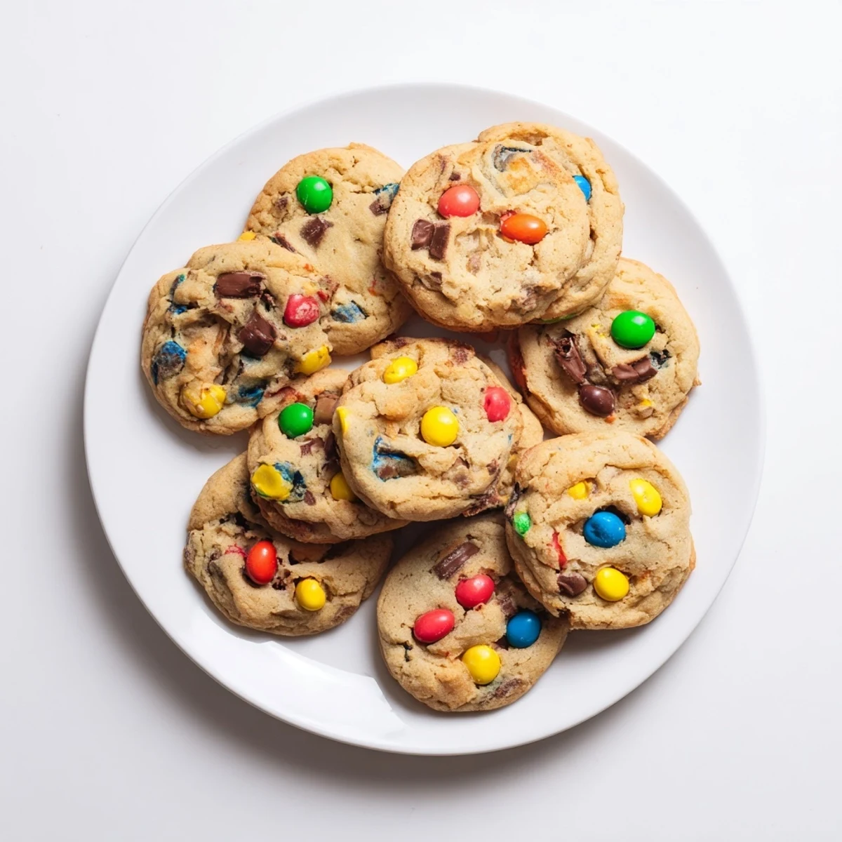 Golden brown mini egg cookies with colorful chocolate candies pressed into chewy centers