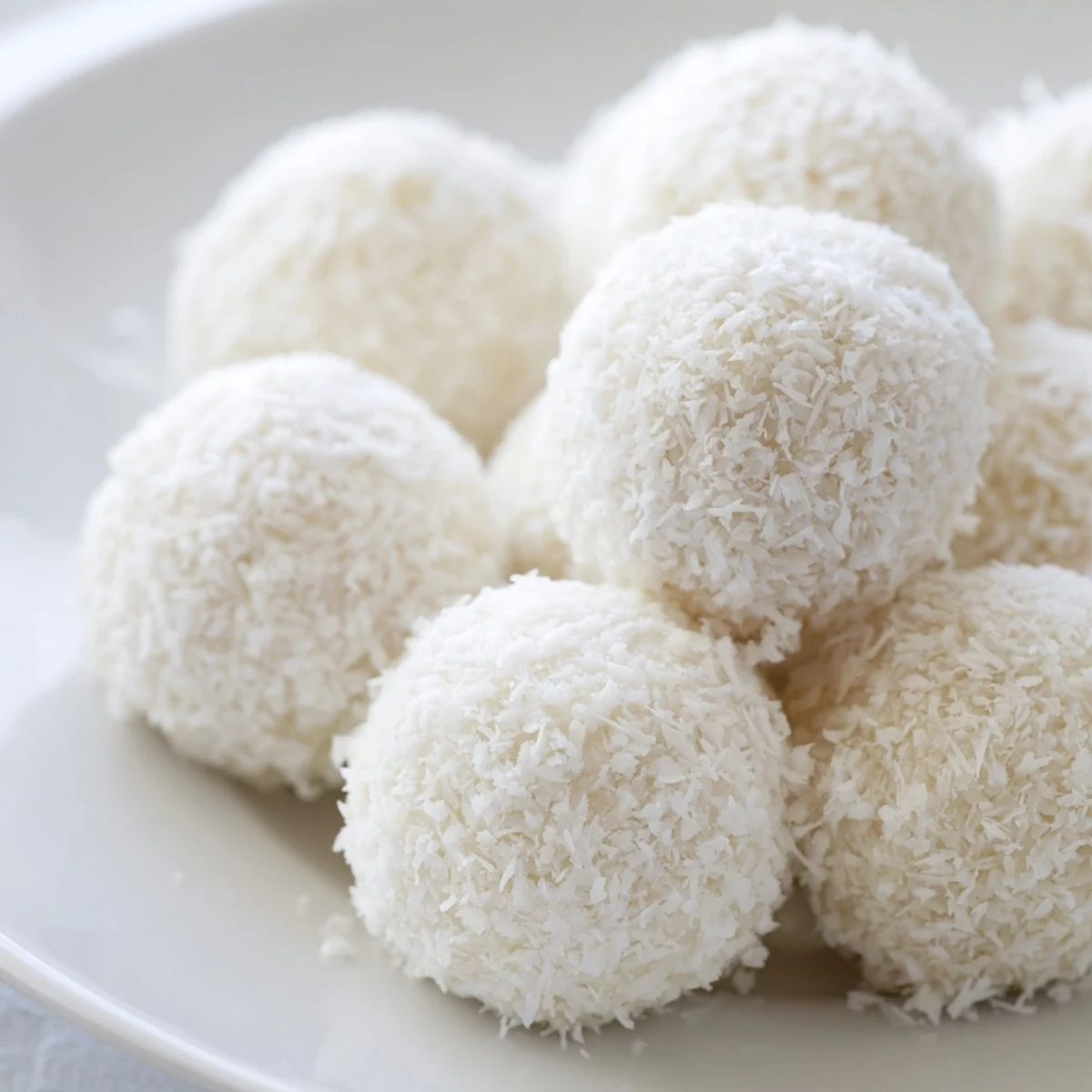 Festive Easter Bunny coconut tails with snowy sugar coating on a festive spring serving platter