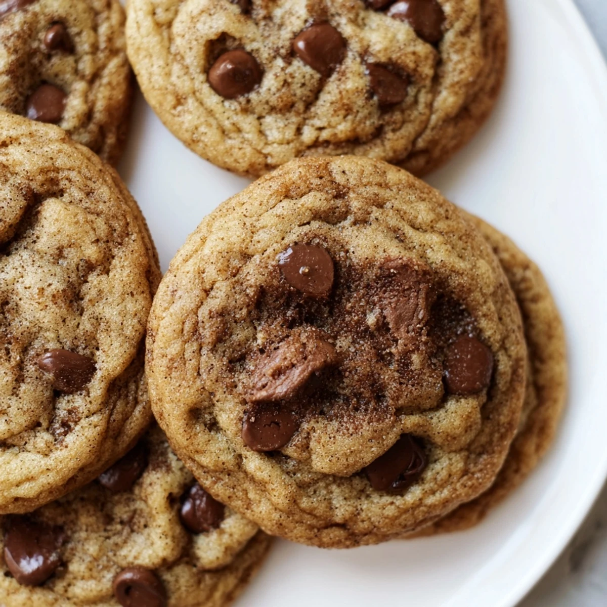 Freshly baked Vietnamese cinnamon chocolate chip cookies showing gooey centers and specks of aromatic Saigon cinnamon