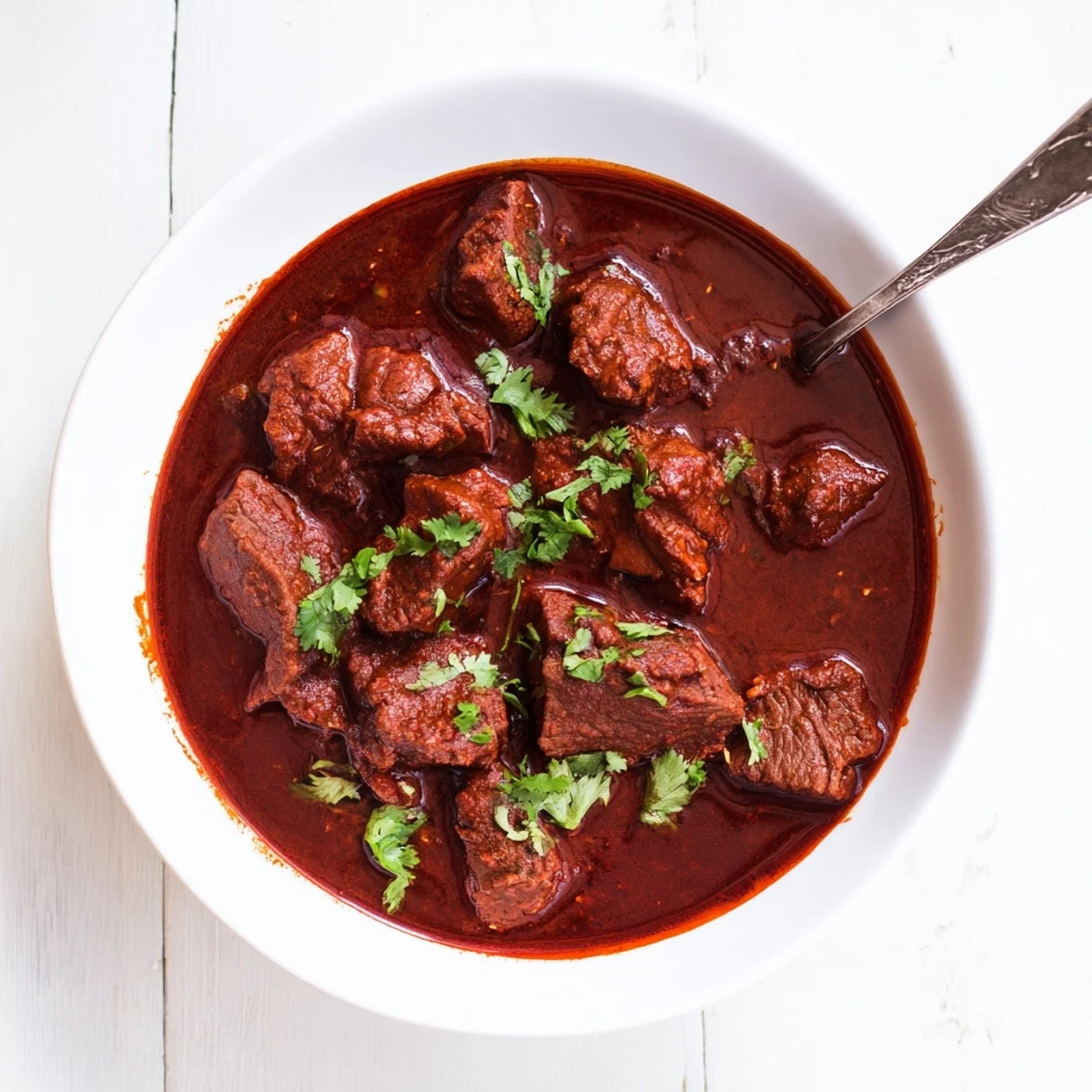 Slow cooker chili Colorado featuring succulent beef in deep red sauce served warm