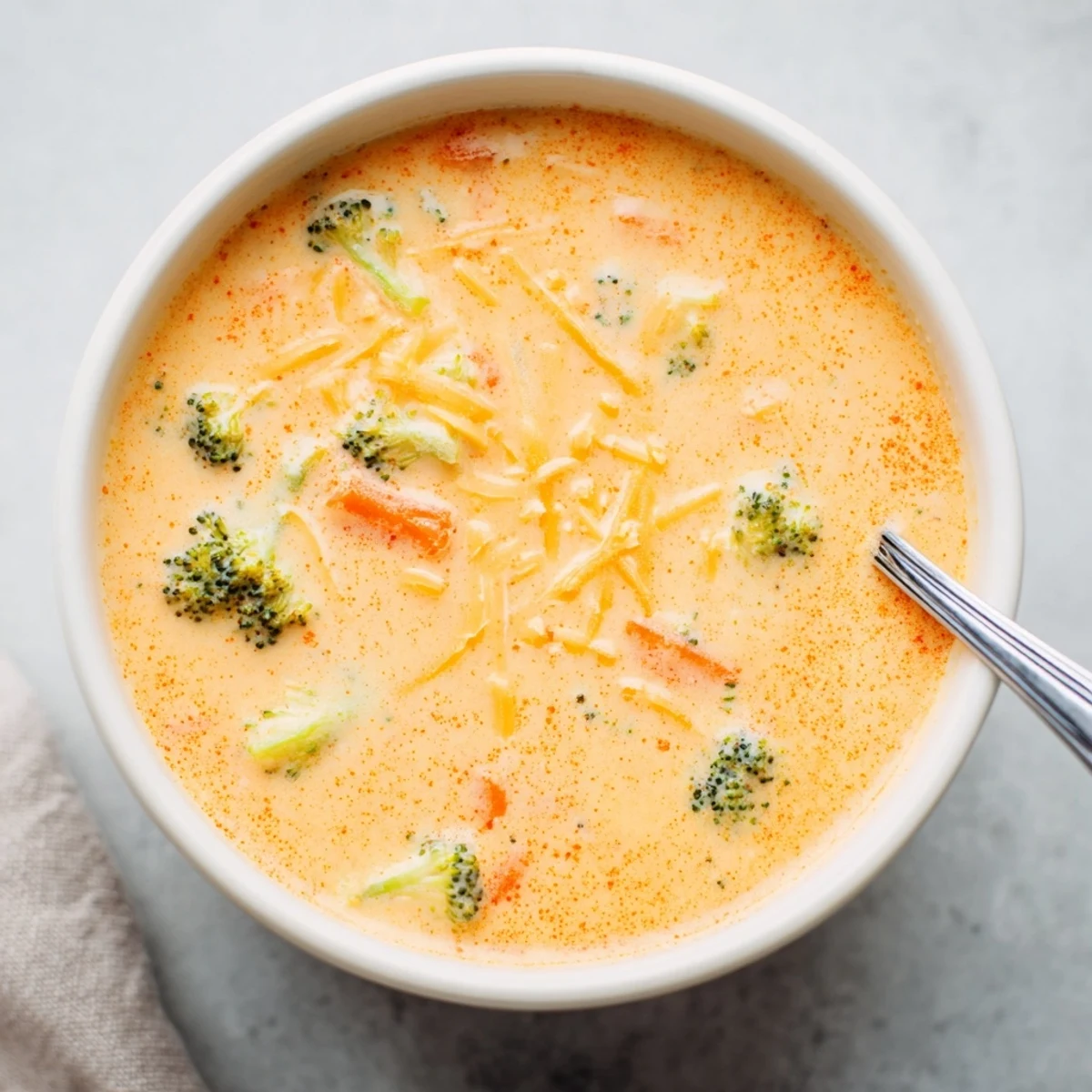 Golden bowl of rich Instant Pot Broccoli Cheddar Soup featuring tender broccoli florets and sharp cheddar swirls