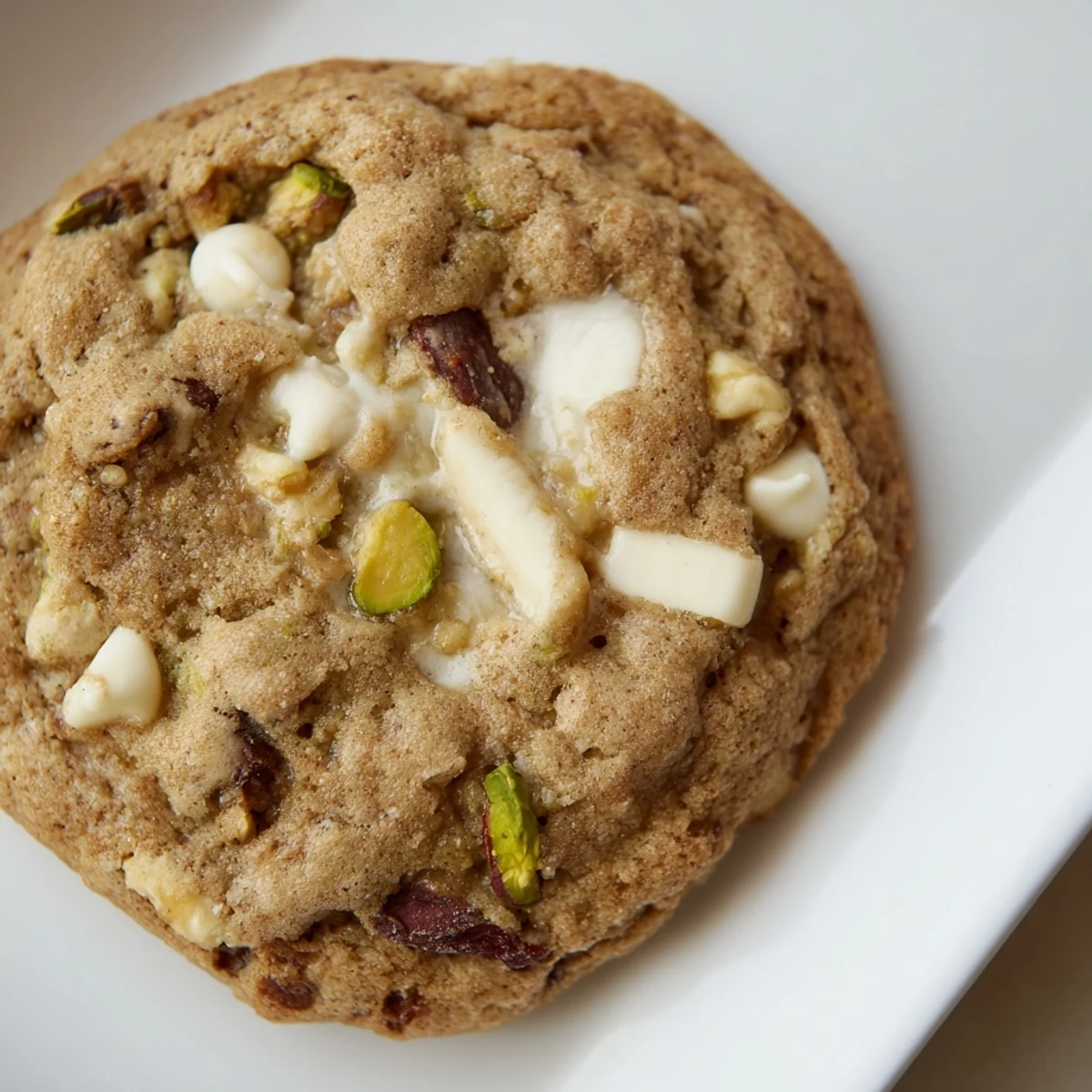 Golden Dubai chewy cookies studded with green pistachios and sweet chopped dates