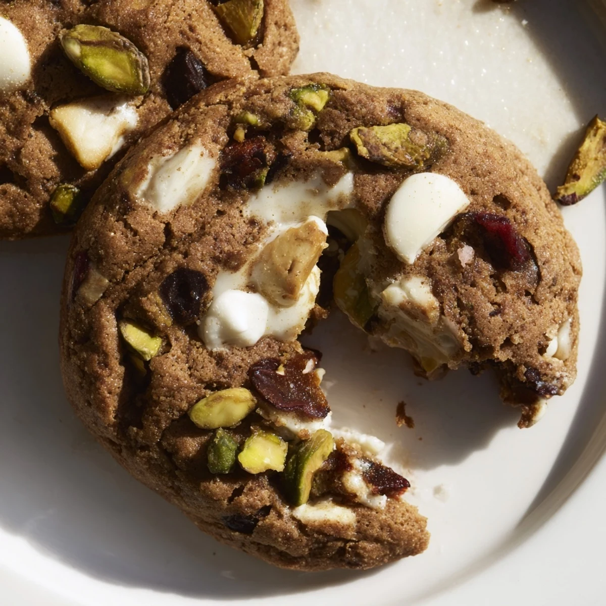 Chewy Middle Eastern Dubai cookie with melted chocolate and aromatic spice flecks