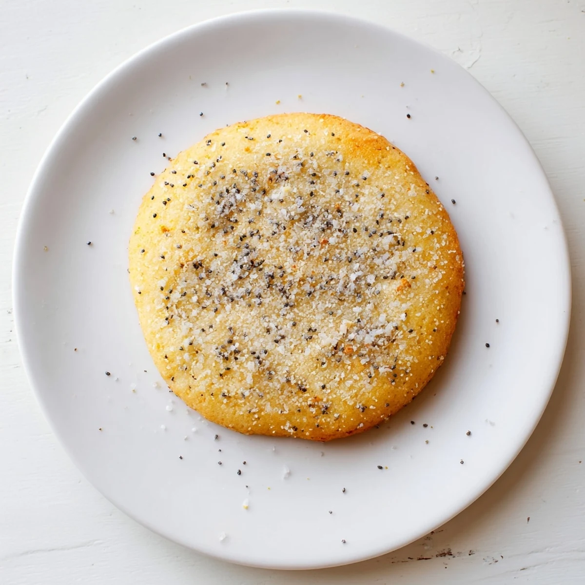 Two bite-sized lemon poppy seed cheesecake cookies with visible poppy seeds and cracked edges