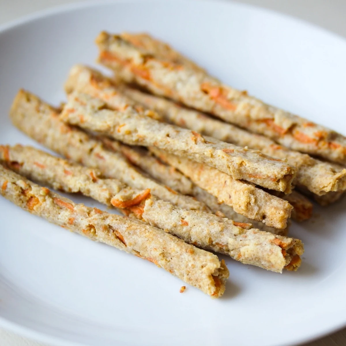 Crunchy baked apple carrot dog treats shaped into chewy sticks perfect for rewarding pups