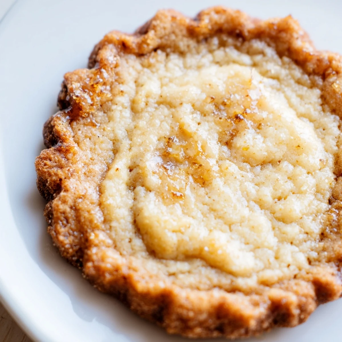 Soft baked creme brulee cookies with caramelized sugar tops and creamy vanilla centers on a rustic baking sheet